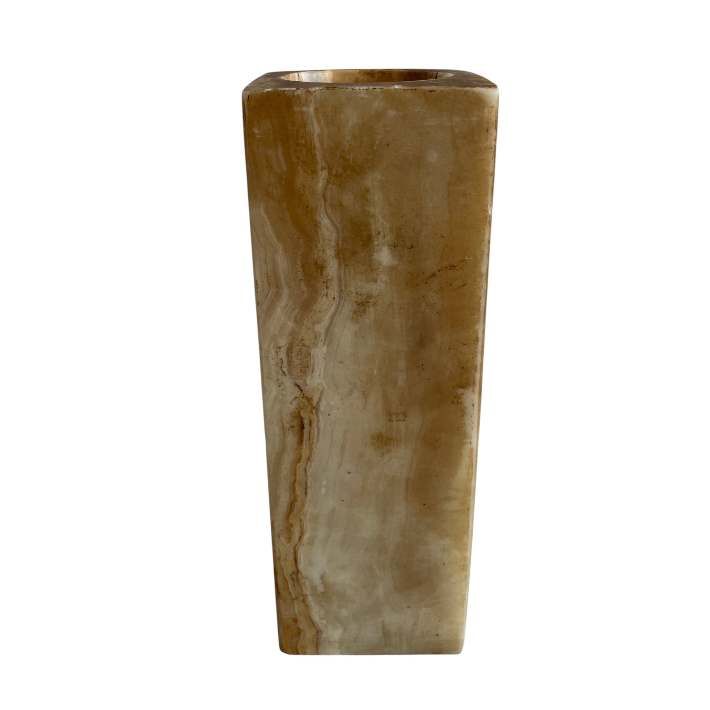 Vintage Italian MCM Vase Square Pillar form Golden Yellow Banded Onyx Vase Pot Collection Ornament Figurine Prop Display c1970’s / EVE 8 Vintage Italian MCM Vase Square Pillar form Golden Yellow Banded Onyx Vase Pot Collection Ornament Figurine Prop Display c1970's / EVE - Image 8