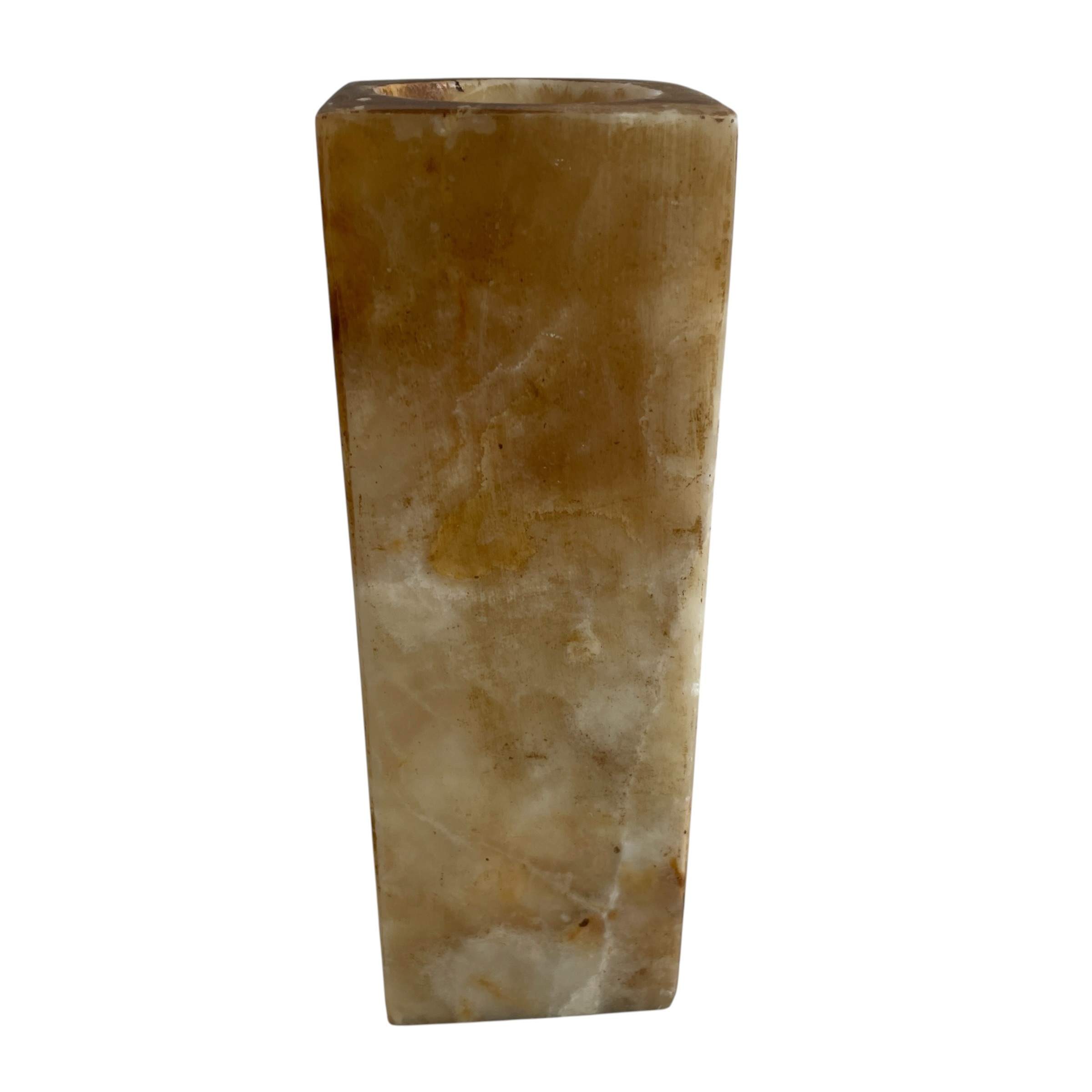 Vintage Italian MCM Vase Square Pillar form Golden Yellow Banded Onyx Vase Pot Collection Ornament Figurine Prop Display c1970’s / EVE 7 Vintage Italian MCM Vase Square Pillar form Golden Yellow Banded Onyx Vase Pot Collection Ornament Figurine Prop Display c1970's / EVE - Image 7