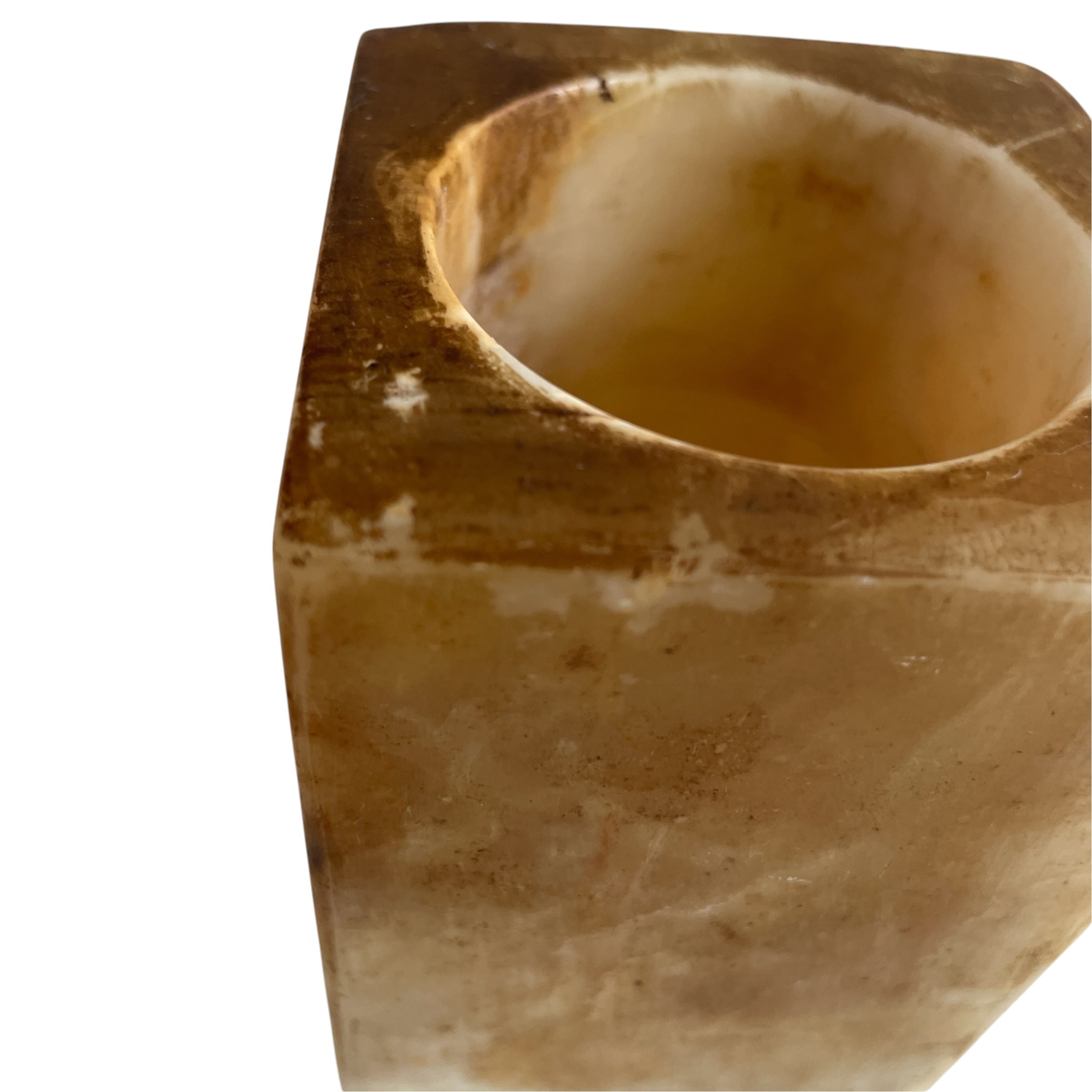 Vintage Italian MCM Vase Square Pillar form Golden Yellow Banded Onyx Vase Pot Collection Ornament Figurine Prop Display c1970’s / EVE 6 Vintage Italian MCM Vase Square Pillar form Golden Yellow Banded Onyx Vase Pot Collection Ornament Figurine Prop Display c1970's / EVE - Image 6