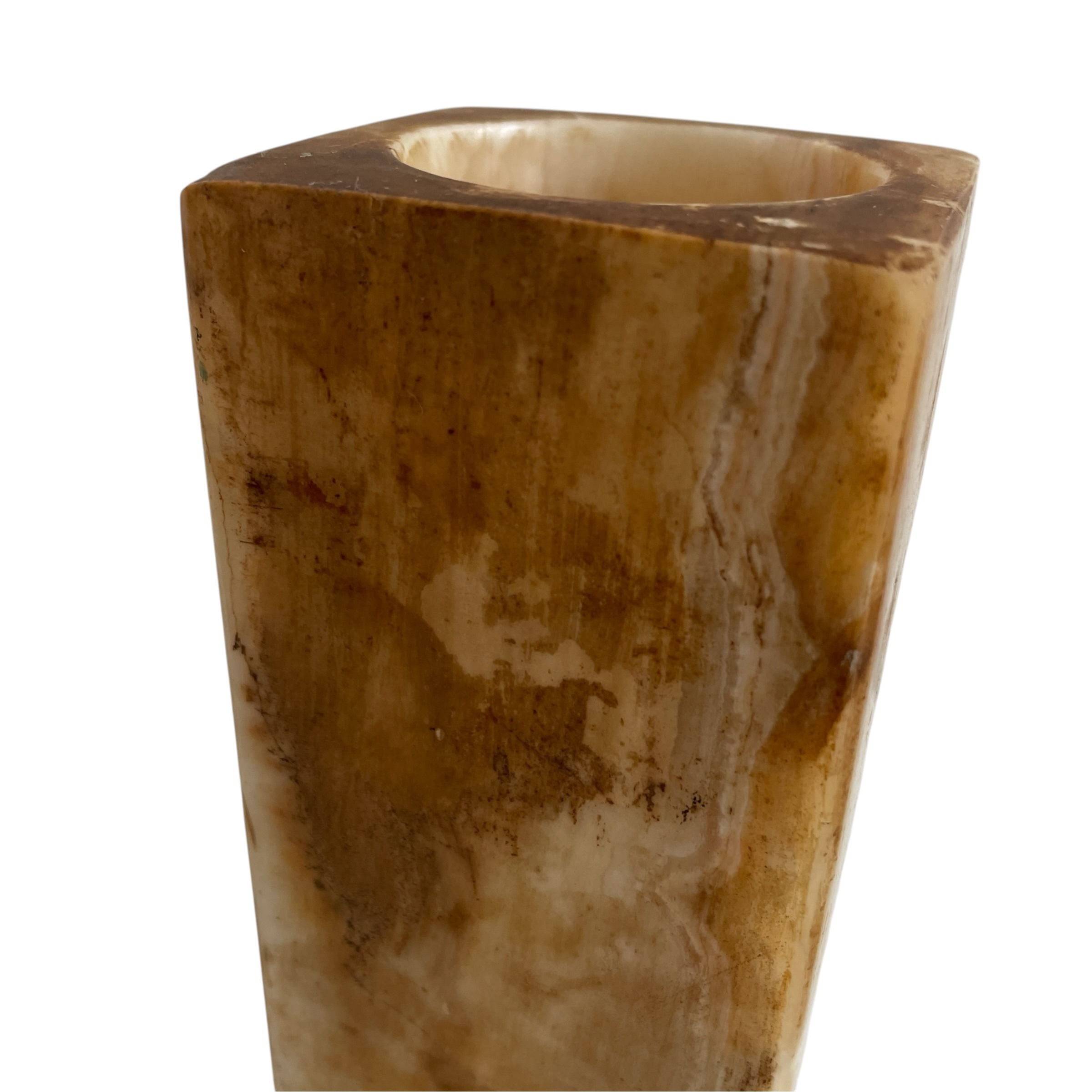 Vintage Italian MCM Vase Square Pillar form Golden Yellow Banded Onyx Vase Pot Collection Ornament Figurine Prop Display c1970’s / EVE 4 Vintage Italian MCM Vase Square Pillar form Golden Yellow Banded Onyx Vase Pot Collection Ornament Figurine Prop Display c1970's / EVE - Image 4
