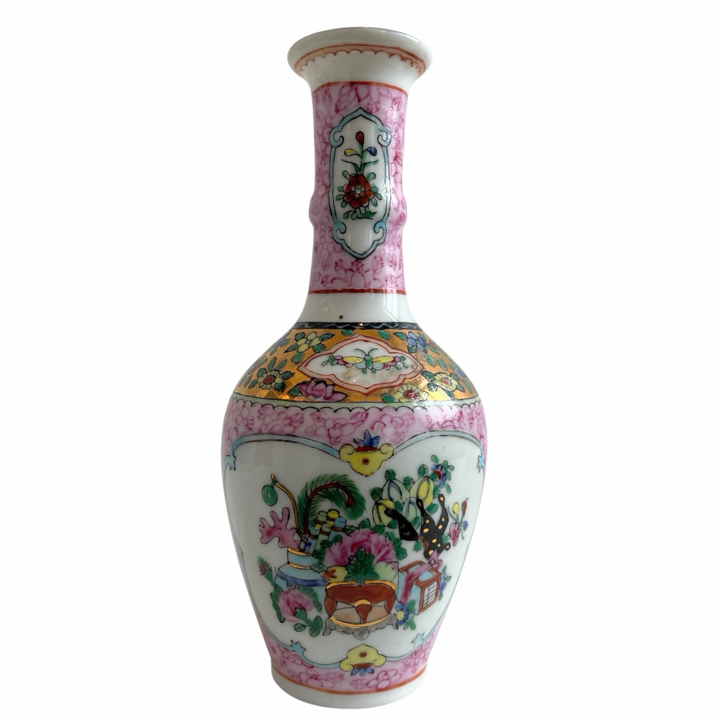 Vintage Chinese Export Family Rose Porcelain Miniature Vase Collection Ornament Prop Display c1970’s / EVE 3 Vintage Chinese Export Family Rose Porcelain Miniature Vase Collection Ornament Prop Display c1970's / EVE - Image 3