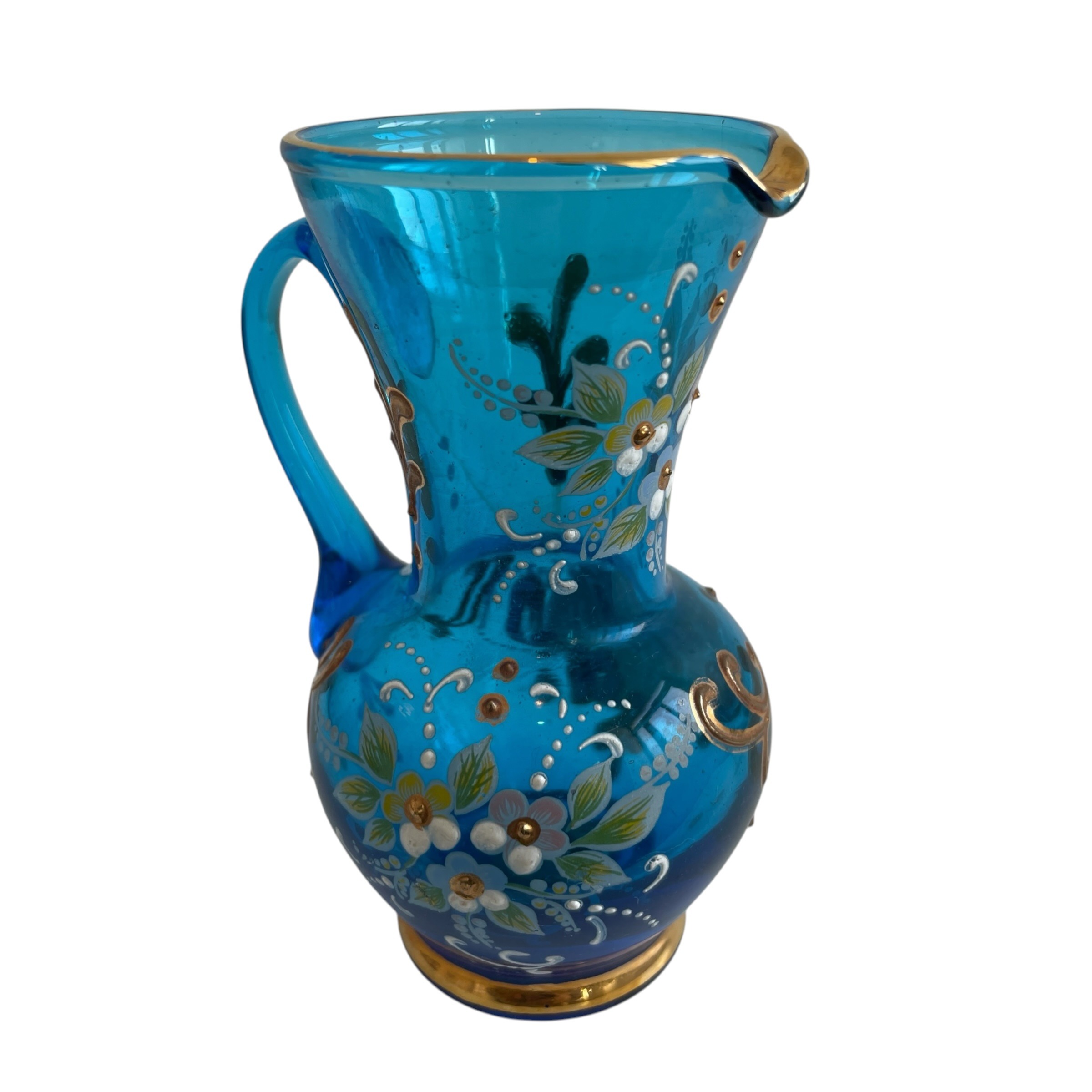 Antique French Blue Gold Glass Mini Jug Vase Carafe Pen Pot Catch All Toothbrush Holder Display Feature Design Decor c1920’s / EVE 4 Antique French Blue Gold Glass Mini Jug Vase Carafe Pen Pot Catch All Toothbrush Holder Display Feature Design Decor c1920's / EVE - Image 4