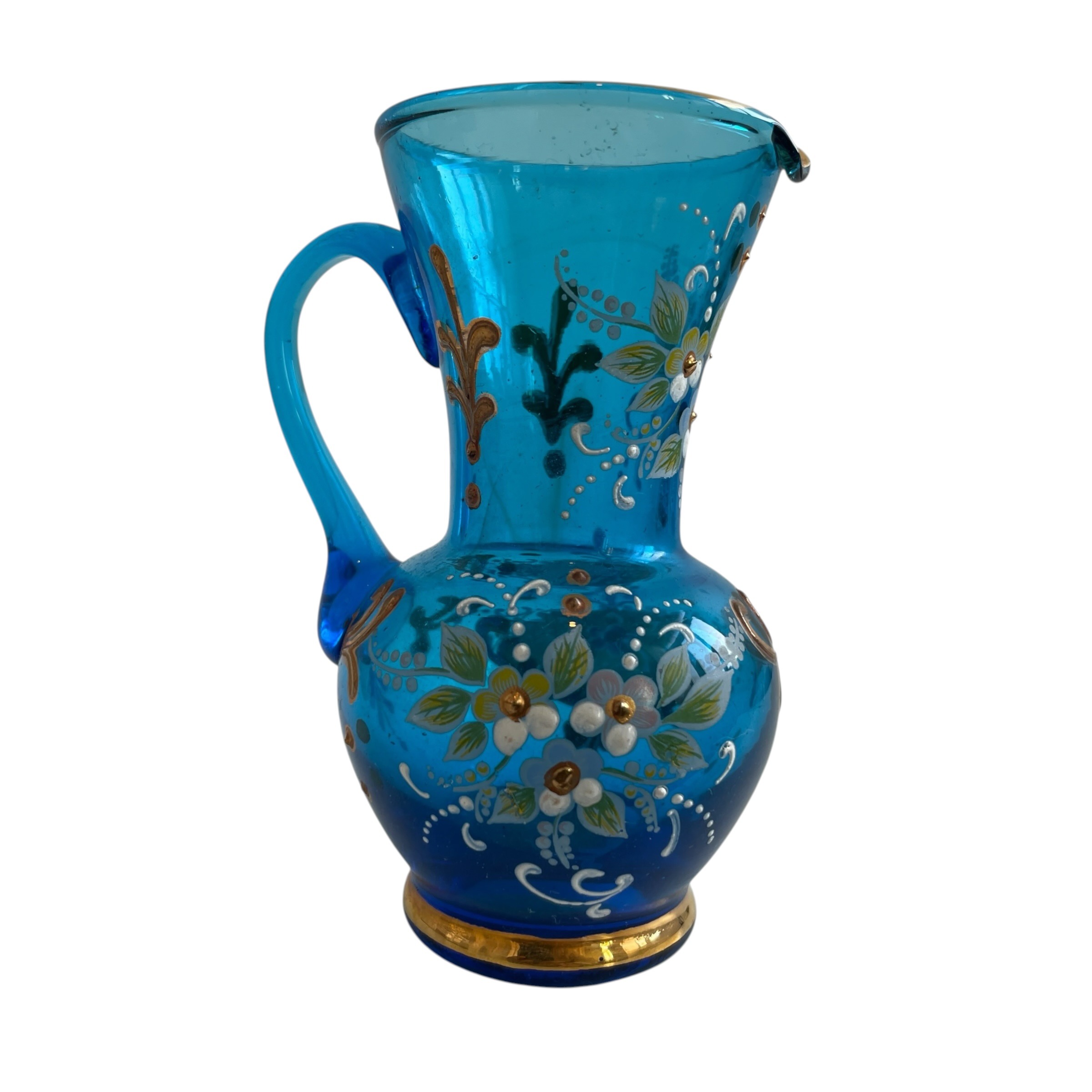 Antique French Blue Gold Glass Mini Jug Vase Carafe Pen Pot Catch All Toothbrush Holder Display Feature Design Decor c1920’s / EVE 3 Antique French Blue Gold Glass Mini Jug Vase Carafe Pen Pot Catch All Toothbrush Holder Display Feature Design Decor c1920's / EVE - Image 3