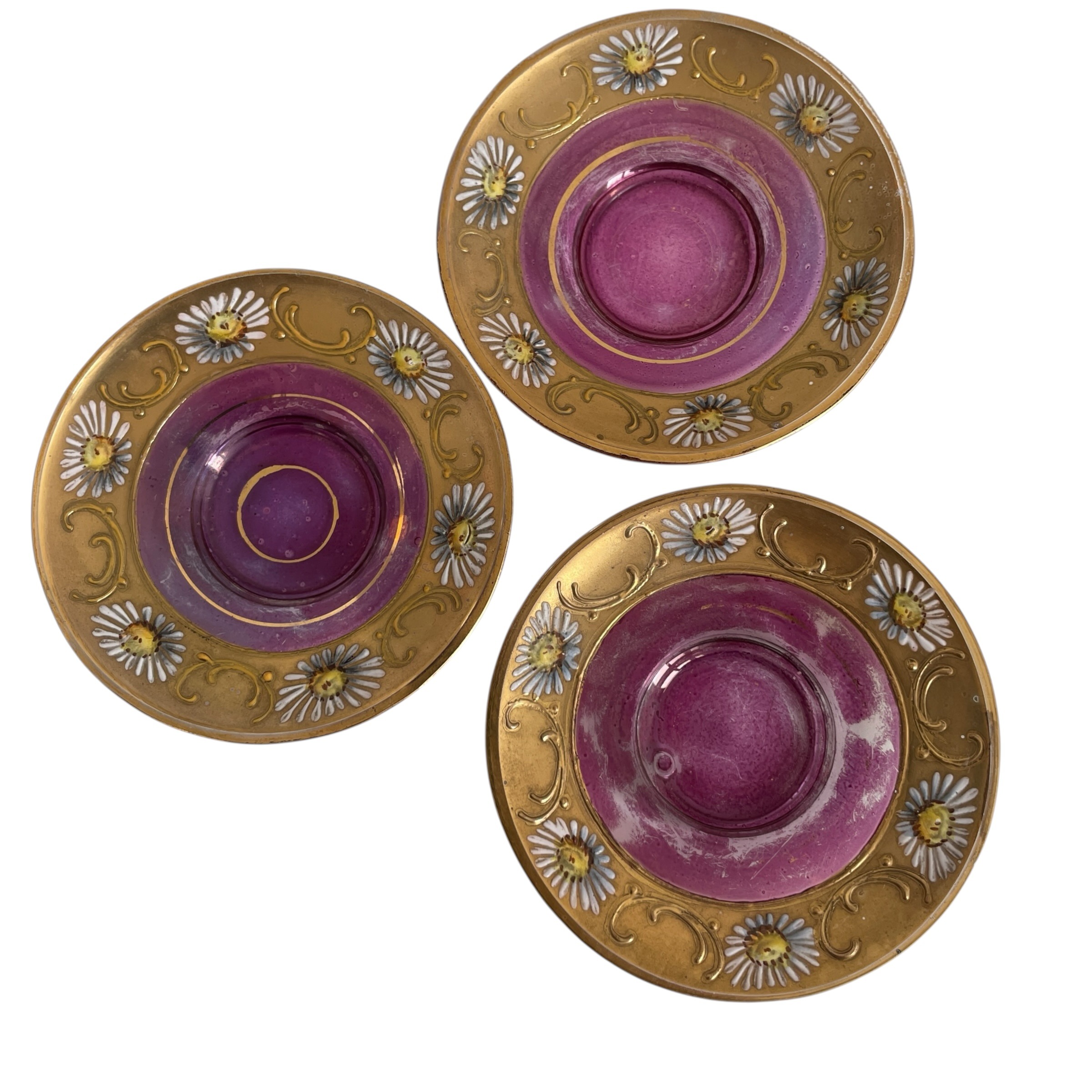 Antique Bohemian Cranberry Glass Demitasse Tea Cup Saucer Set with Heavy Gilding and Enamel Daisies Decor c1900’s / EVE 10 Antique Bohemian Cranberry Glass Demitasse Tea Cup Saucer Set with Heavy Gilding and Enamel Daisies Decor c1900's / EVE - Image 10