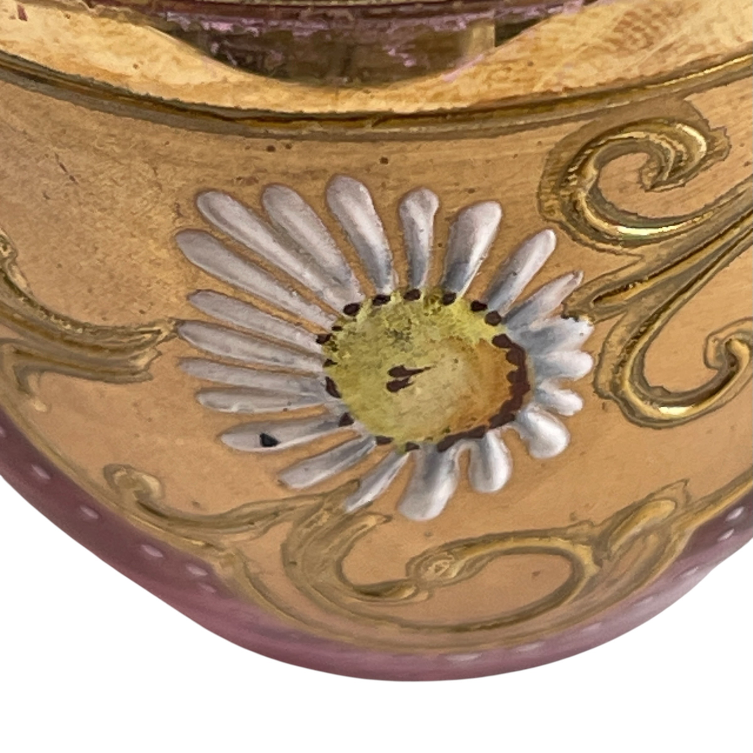 Antique Bohemian Cranberry Glass Demitasse Tea Cup Saucer Set with Heavy Gilding and Enamel Daisies Decor c1900’s / EVE 7 Antique Bohemian Cranberry Glass Demitasse Tea Cup Saucer Set with Heavy Gilding and Enamel Daisies Decor c1900's / EVE - Image 7