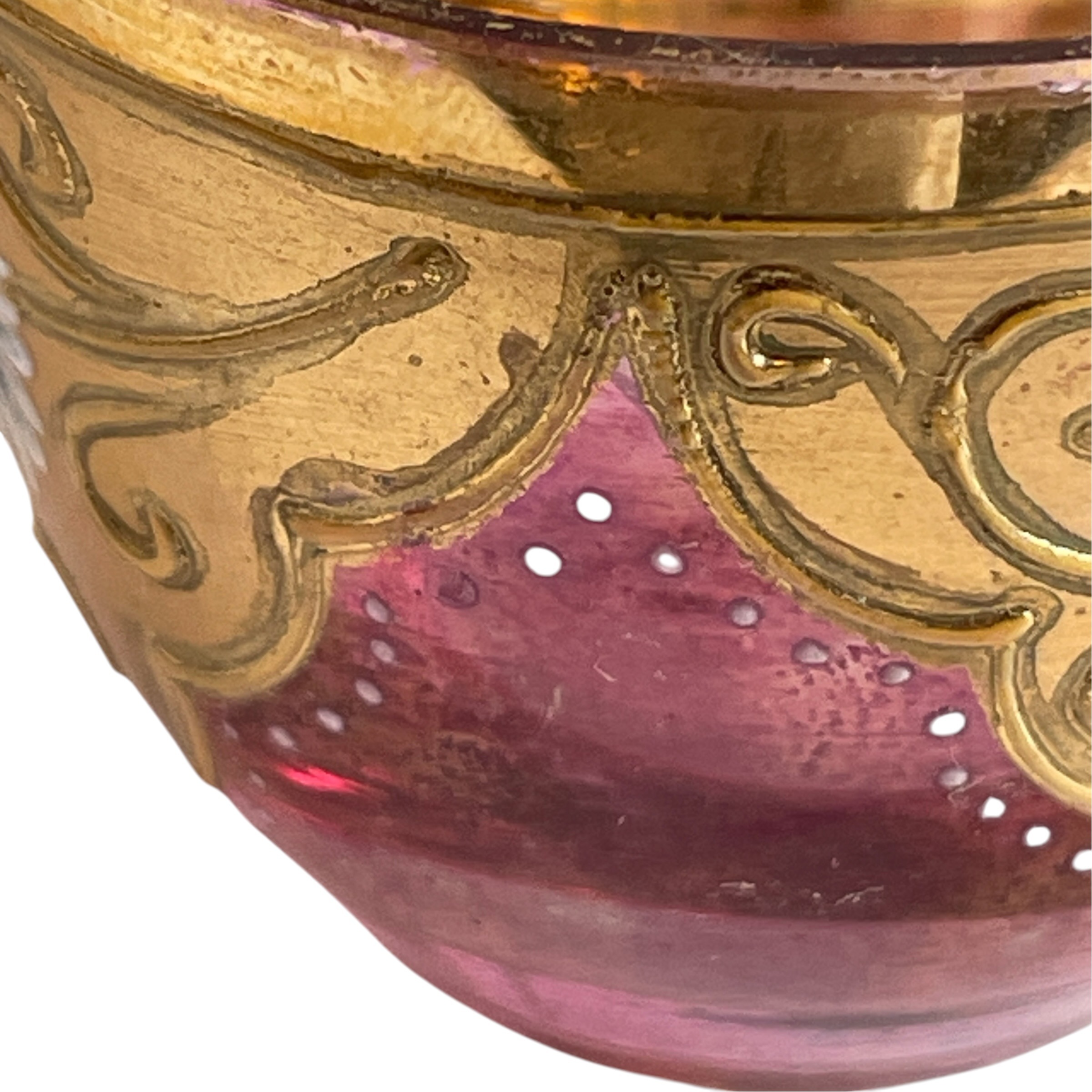 Antique Bohemian Cranberry Glass Demitasse Tea Cup Saucer Set with Heavy Gilding and Enamel Daisies Decor c1900’s / EVE 6 Antique Bohemian Cranberry Glass Demitasse Tea Cup Saucer Set with Heavy Gilding and Enamel Daisies Decor c1900's / EVE - Image 6