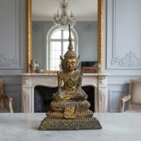 Antique Thai Rattanakosin Period Gilt Bronze Crowned Buddha Statue c1880s / EVE