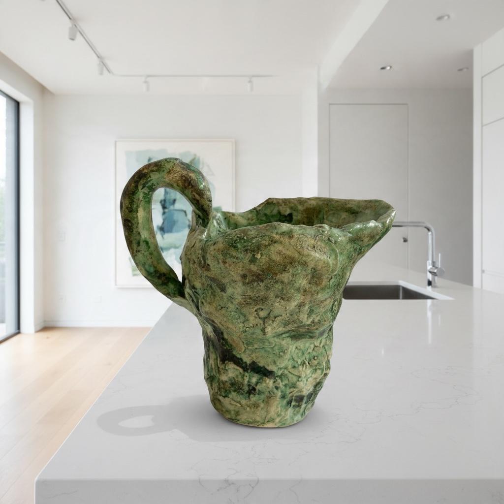 Vintage Australian Green Glazed Earthenware Art Pottery Pitcher Vase Pot Collection Ornament Figurine Prop Display c1970’s / EVE Vintage Australian Green Glazed Earthenware Art Pottery Pitcher Vase Pot Collection Ornament Figurine Prop Display c1970's / EVE
